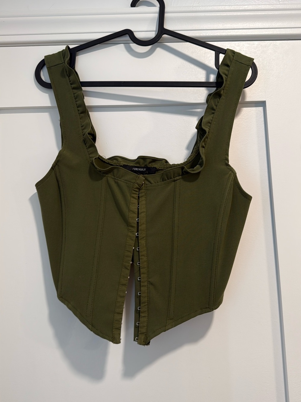Forever 21 Olive Green Ruffle-Trim Hook-and-Eye Corset Tank